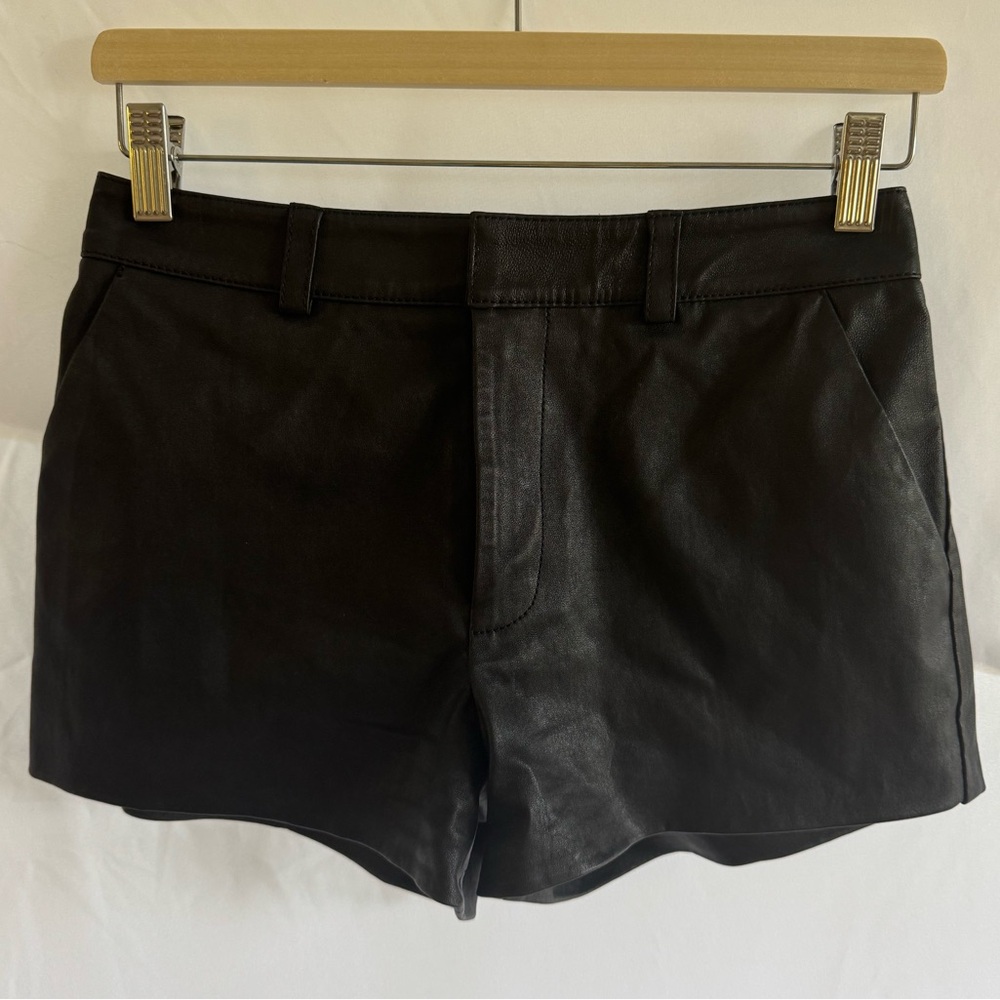 L'Academie Black High-Waist Leather Shorts